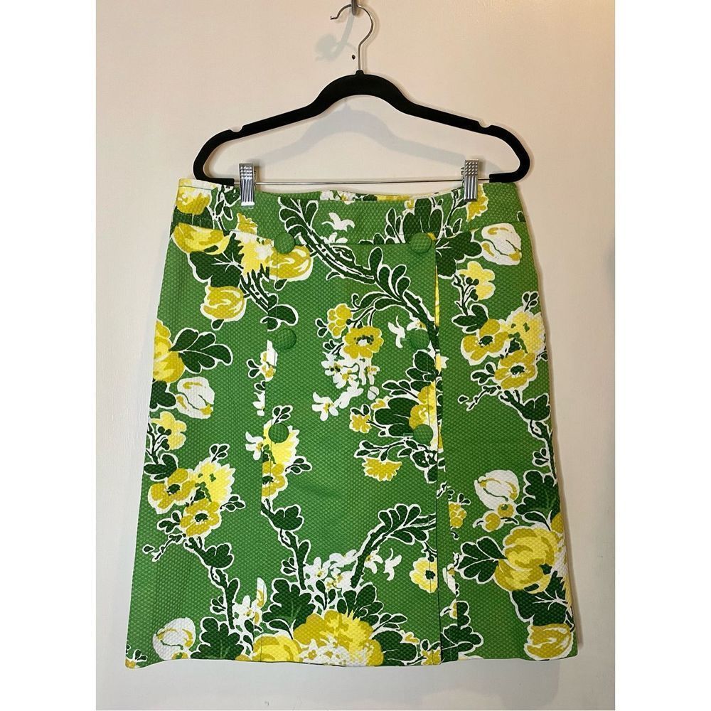 Talbots Vintage inspired faux wrap green and yellow skirt size 12